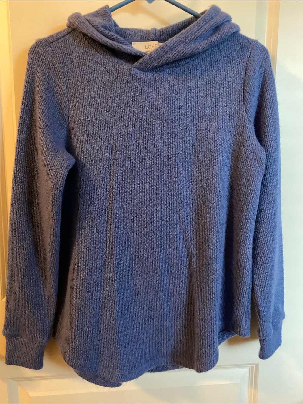 LOFT Blue Cozy Knit Cowl Hoodie Sweater